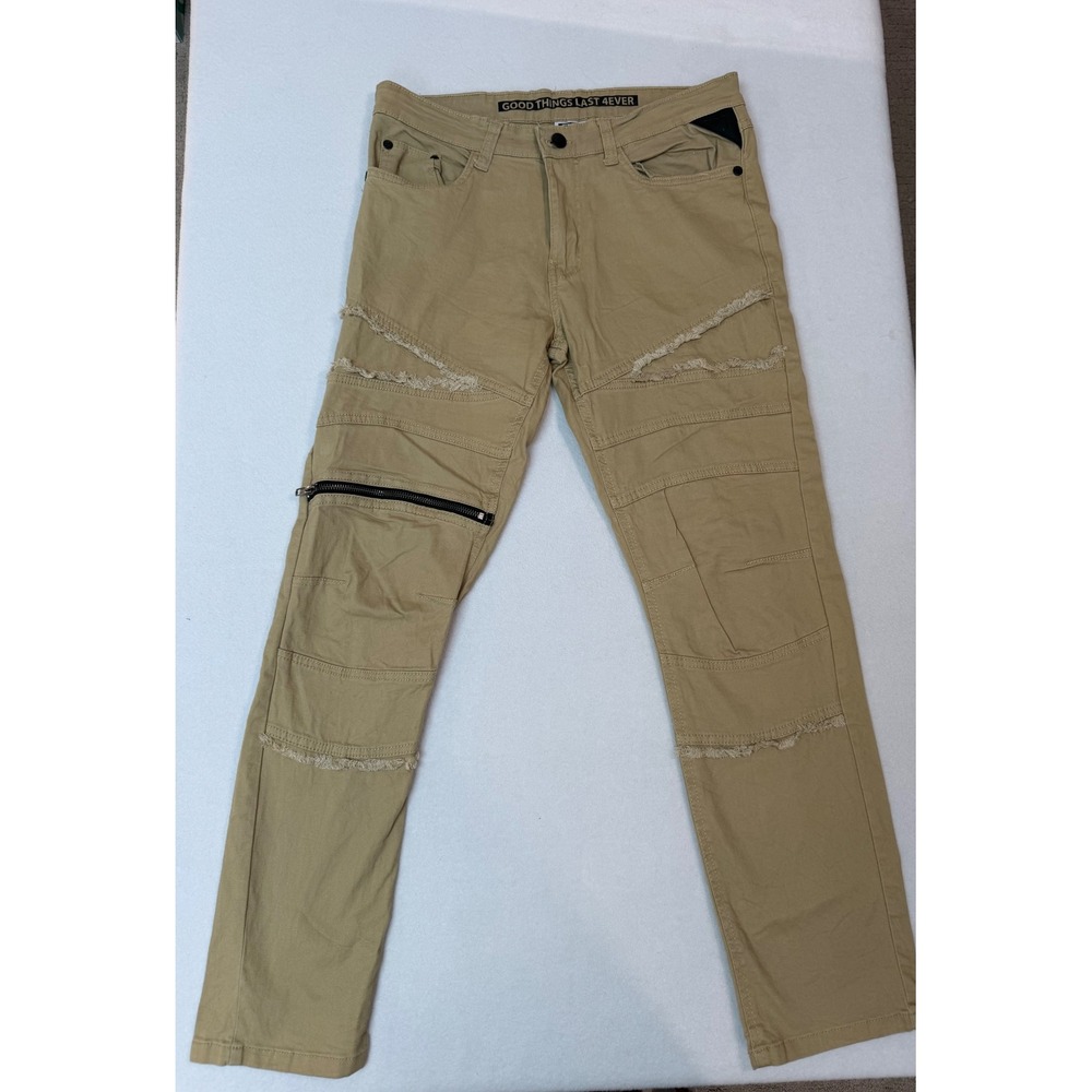GTL4 Good Things Last 4Ever Mens Moto Distressed Khaki Pants Tan 30x30